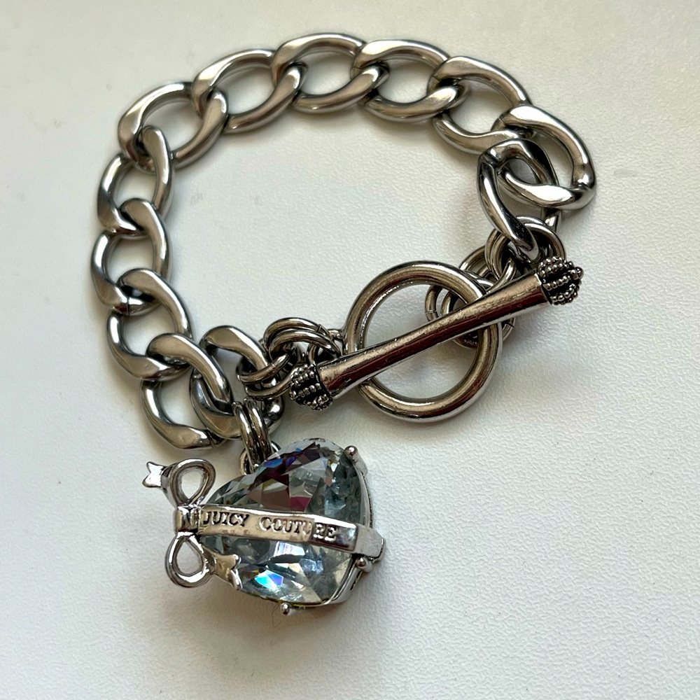Juicy Couture Silver Chain Bracelet with Crystal Heart Charm